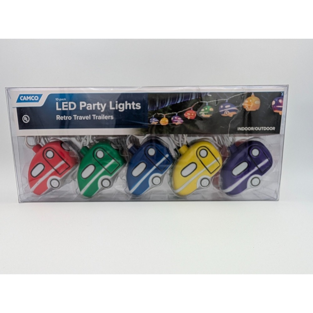 LED Party Lights "RETRO TRAVEL TRAILERS" 10 Pack 8 ft Strand 42655 NIB Sealed